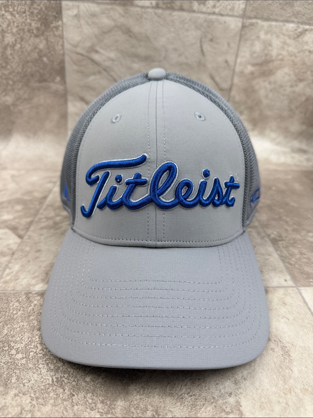 Titleist Tour Sports Mesh Grey Blue Fitted Golf Hat L/XL